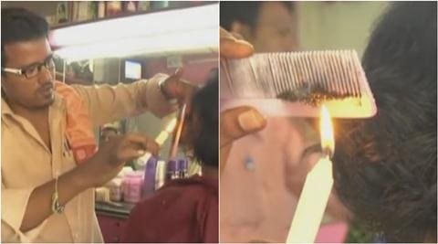 candle haircut, haircut with candle, Velaterapia, barber candle haircut, hair styling, unique hair cutting technique, viral video, fashion news, latest news, indian express