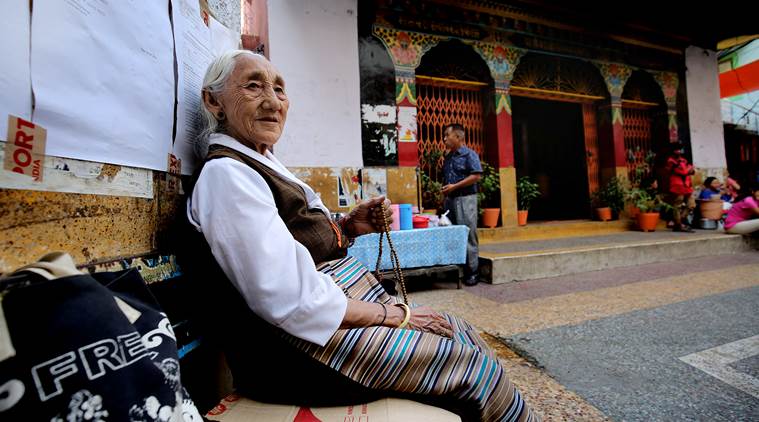 Eshe Shutum outside the monastry in Majnu ka Tila. (Source: Express photo by Praveen Khanna)