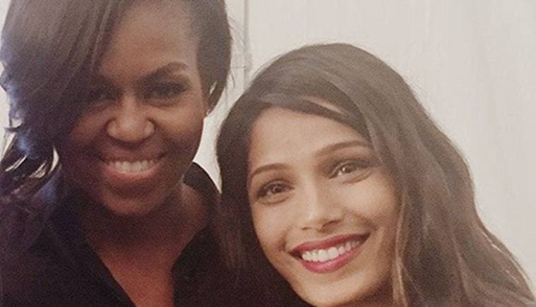 michelle obama, freida pinto, michelle obama freida pinto, michelle obama film screening