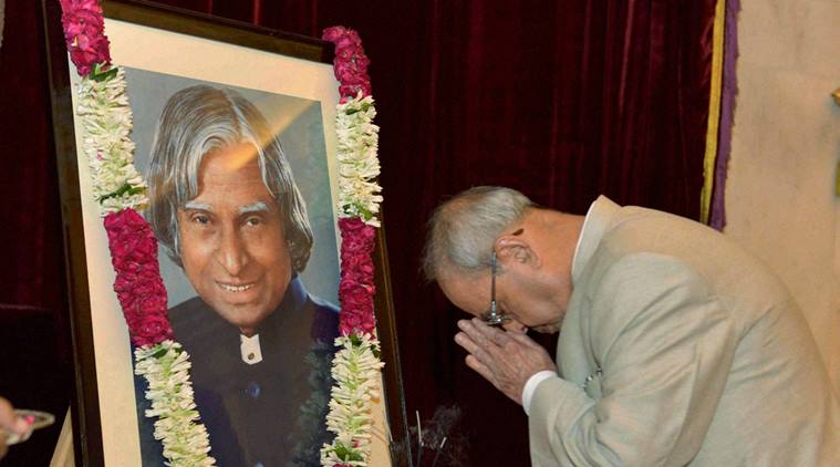 Pranab Mukherjee, President of India, India president, A P J Abdul Kalam, former president of india, abdul Kalam, tributes, floral tributes, kalam birth anniversary, abdul kalam birth anniversary, india news, indian express