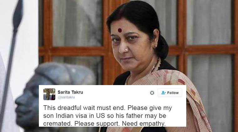 Sushma Swaraj helps son to perform the last rites of his father 