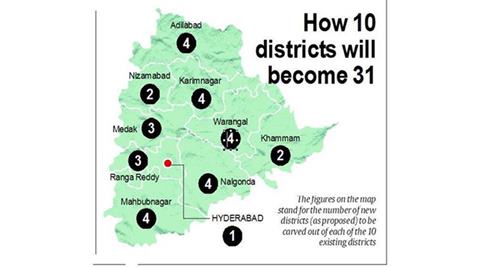 Telangana Old Districts Map From 10 To 31, Trs Govt In Telangana Sets About Adding More And More  Districts | India News,The Indian Express