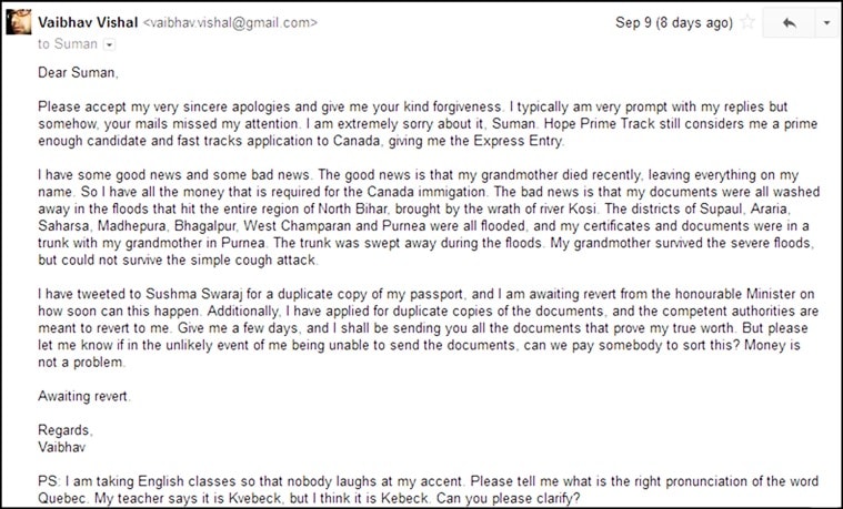 His first reply to Jha. (Source: Vaibhav Vishal)