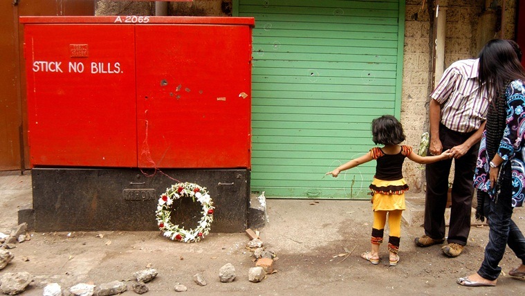 "A wreath laid at the spot where Maharashtra ATS chief Hemant Karkare, Ashok Kamte and Vijay Salaskar were gunned down, near Cama Hospital in Mumbai on Sunday. Prashant Nadkar" *** Local Caption *** "A wreath laid at the spot where Maharashtra ATS chief Hemant Karkare, Ashok Kamte and Vijay Salaskar were gunned down, near Cama Hospital in Mumbai on Sunday. Prashant Nadkar"