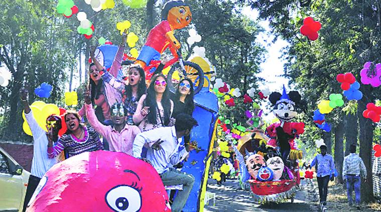 Students of Government College of Art with their floats at the inauguration of the carnival. Sahil Walia
