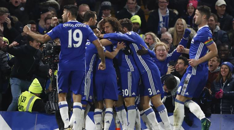 Chelsea's Victor Moses celebrates scoring their second goal with team mates Reuters / Stefan Wermuth Livepic