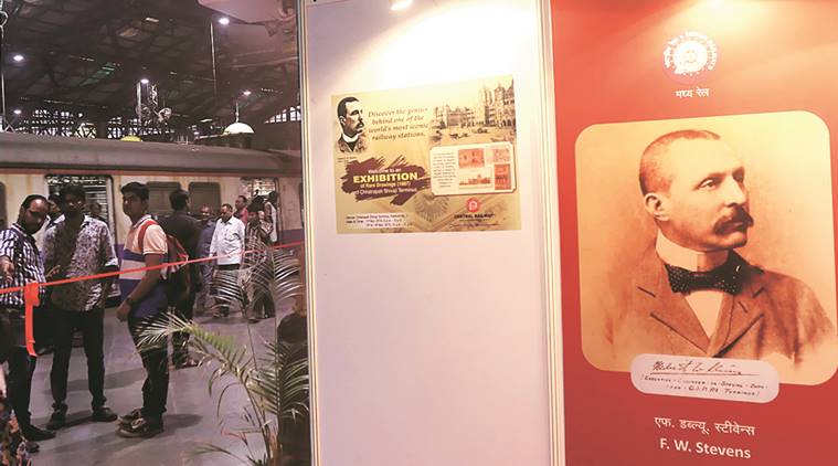 An exhibition of F W Stevens’ drawings at platform no. 1 at CST on Friday. (Express Photo by Pradip Das)