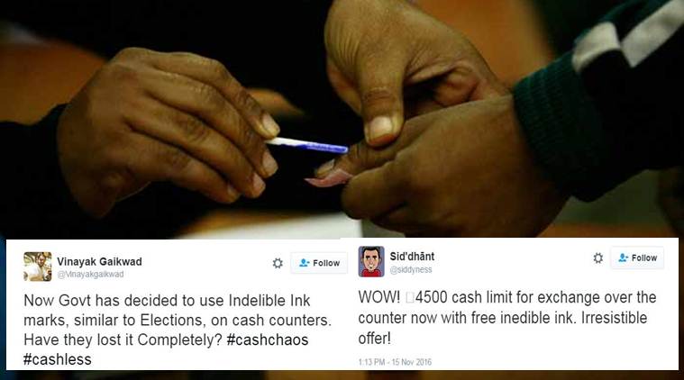 demonetisation, indelible ink, demonetisation ink mark, bank ink mark, Narendra Modi, Shaktikanta Das,curency ban, currency exchange, currency exchange ink mark, demonetisation policy, currency demonetised, currency notes, currency banned, Rs 500 note, Rs 1000 note, india news, indian express