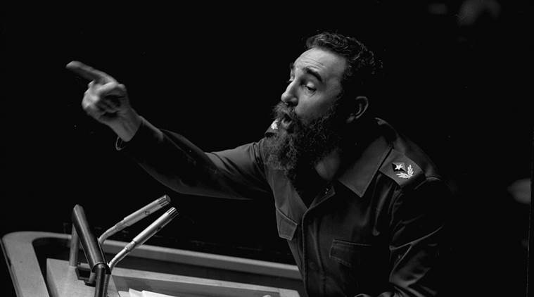 FILE - In this Oct. 12, 1979 file photo, Cuban President, Fidel Castro, points during his lengthy speech before the United Nations General Assembly, in New York. Cuban President Raul Castro has announced the death of his brother Fidel Castro at age 90 on Cuban state media on Friday, Nov. 25, 2016. (AP Photo/Marty Lederhandler, File)