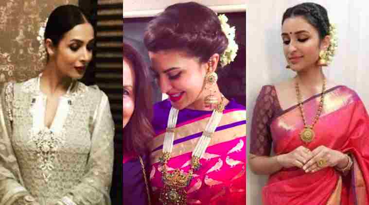 From L to R: Malaika Arora Khan, Jacqueline Fernandez and Parineeti Chopra rocking it with an updo.