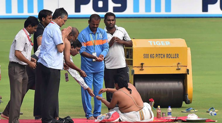 A pitch puja was conducted at the VCA-VDCA Cricket Stadium in Visakhapatnam on Wednesday. (Source: PTI)