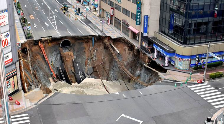 Japan Is Sinking Giant Sinkhole Appears In Middle Of Busy