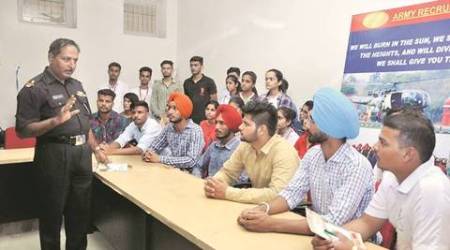 Army recruitment officer for the counseling of students during 2nd Joint Job Fest organised by Post Graduate government College in sector 11 Chandigarh on Saturday, September 10 2016. Express Photo by Sahil Walia