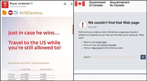 Jordanian airline takes a dig at Trump with election day sale, while Canadian immigration site crashes