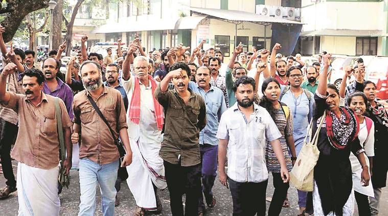 The relatives of the deceased and rights activists protest in Kozhikode on Saturday. Express