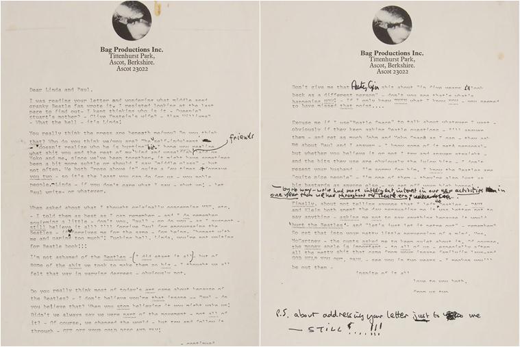 John Lennon’s angry letter to Paul McCartney, after Beatles breakup