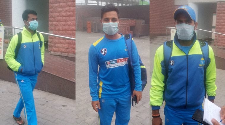 Bengal players with their masks on at the Feroz Shah Kotla in New Delhi. (Source: PTI)