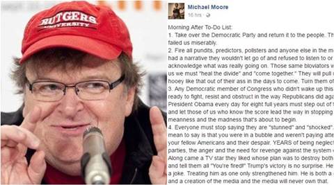 Check out Michael Moore’s ‘Morning After To-Do List’ after Donald Trump’s victory that’s gone viral
