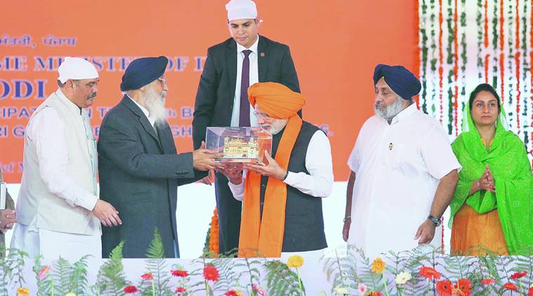 Narendra Modi, Modi, PM Modi, PM Modi Punjab rally, Punjab, Punjab rally, poll bound punjab, punjab polls, punjab assembly elections, Pakistan, Punjab border, Indus water treaty, Surgical strikes, india pakistan, Indo-pak, Sutlej-Yamuna Link canal, Parkash Singh Badal, Harshimrat kaur Badal, india news, indian express news