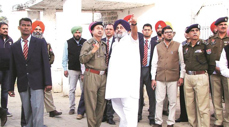 Deputy CM Sukhbir Singh Badal at Nabha jail in Patiala on Sunday.  Harmeet Sodhi