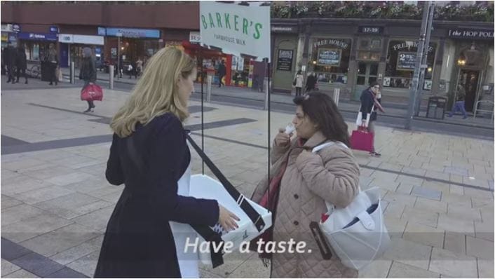 The organisation asked people to taste a new milk and asked them to describe it. (Source: PETA UK/ Youtube)