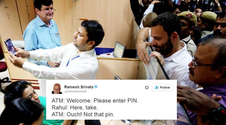 Congress vice president Rahul Gandhi in the que for exchange old notes at SBI Parliament street in new Delhi on friday Express photo by Prem nath Pandey 11 nov 16