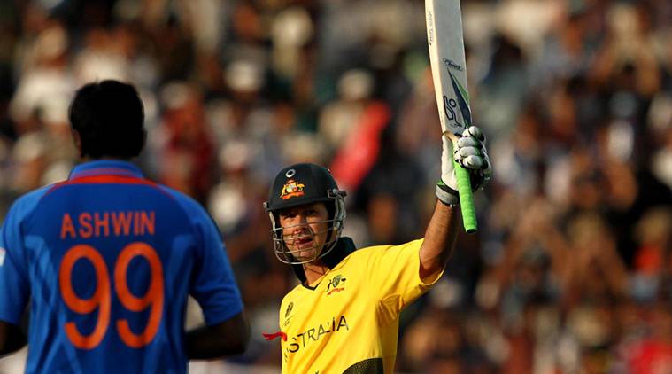 Australia's Ricky Ponting celebrate his centuary during ICC World cup quarter final match against India in Ahmedabad. *** Local Caption *** Australia's Ricky Ponting celebrate his centuary during ICC World cup quarter final match against India in Ahmedabad. Express photo by RAVI KANOJIA. Ahmedabad march 24th-2011