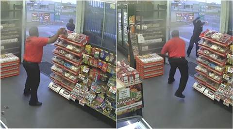 Watch: Australian shop attendant scares away armed robber using fistful of candy!