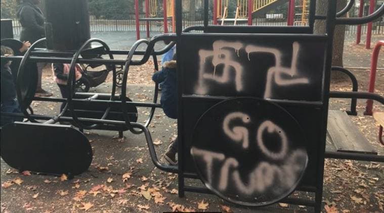 swastika, swastika graffiti, swastika graffiti new york, swastika symbol, hate crime america, hate crime new york, anti-semetic symbols new york