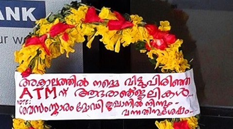 People in Kannur ‘mourn sudden death’ of an ATM, place wreath at the shut door