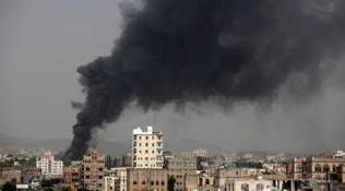 An air strike by the Saudi-led coalition on a primary school in rebel-held northern Yemen today killed five people including two children, medical and military sources said.