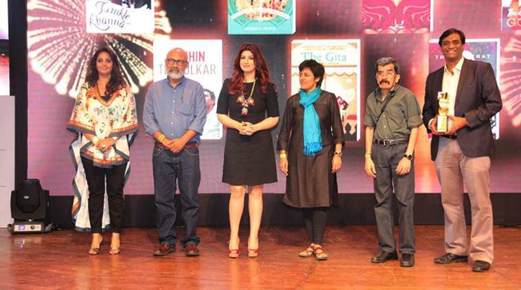 L to R. The winners of Raymond Crossword Book Award - Payal Gidwani, Akshaya Mukul, Twinkle Khanna, Roopa Pai, Ranjit Lal and Radhakrishnan Pillai. (Source: Crossword Bookstores/ Facebook)