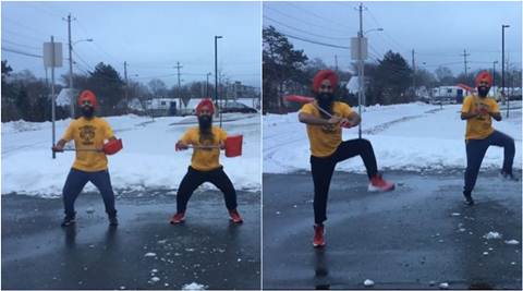 bhangra, bhangra dance, bhangra snow dance, snow cleaning bhangra, bhangra work out, bhangra workout regime, bhangra dance video, viral video, trending video, latest news, indian express