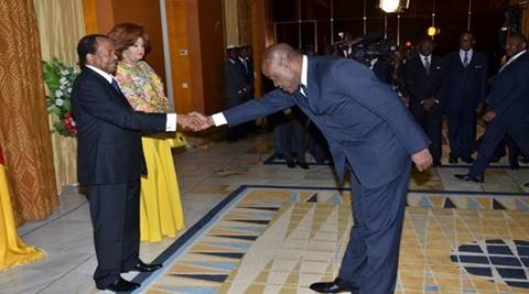 Hilarious picture of Cameroon minister bowing to the President goes viral, meme challenge follows