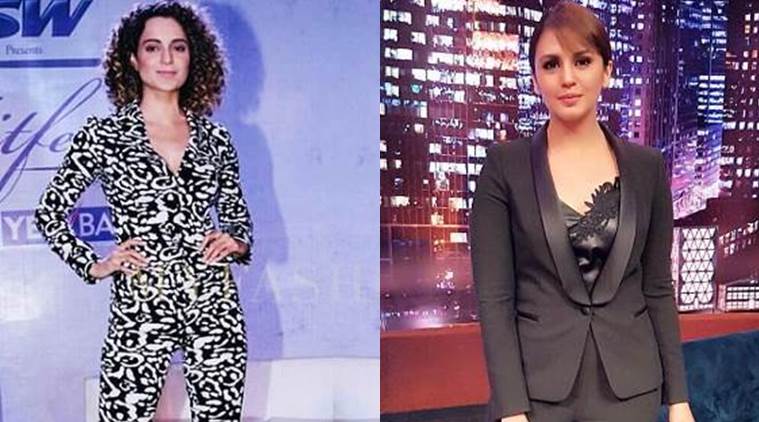 Both Kangana Ranaut (L) and Huma Qureshi rocked the pantsuit look. (Source: Instagram/Kangana Ranut and Sanjana Batra)