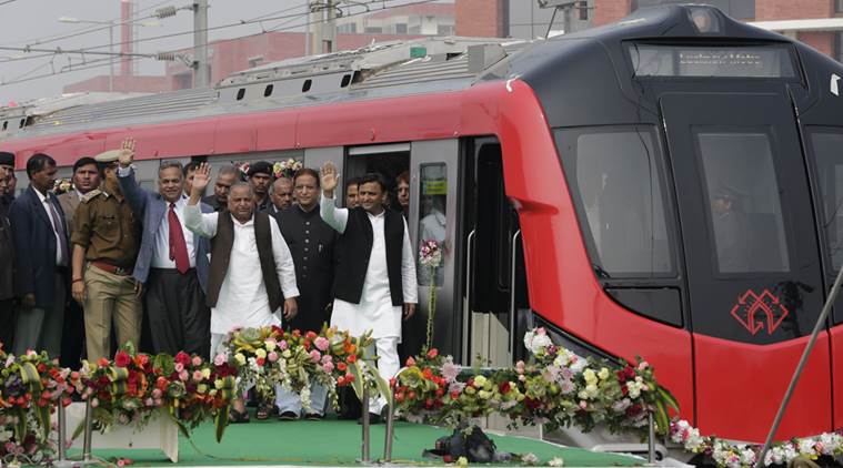 uttar prades, lucknow, lucknow metro, akhilesh yadav, UP CM, UP CM akhilesh yadav, flags off metro, Samajwadi party government, SP government, Mulayam singh yadav, mayawati, india news, indian express news