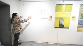 Jaipur Art Summit, Painting vandalised, artist injured, lal shakti, women organisation, RHEM, artist Radha Binod Sharma, onscene painting, obscene painting vandalised, indian express news, india news, jaipur news