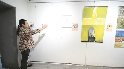 Jaipur Art Summit, Painting vandalised, artist injured, lal shakti, women organisation, RHEM, artist Radha Binod Sharma, onscene painting, obscene painting vandalised, indian express news, india news, jaipur news