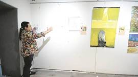 Jaipur Art Summit, Painting vandalised, artist injured, lal shakti, women organisation, RHEM, artist Radha Binod Sharma, onscene painting, obscene painting vandalised, indian express news, india news, jaipur news