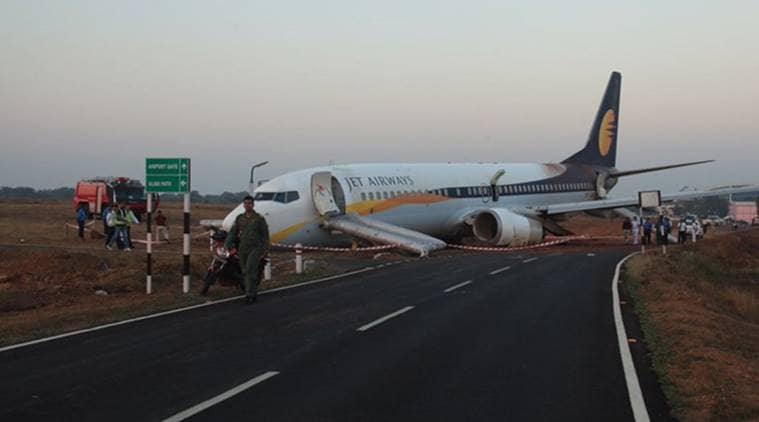 Jet Airways flight skids off runway at Goa's Dabolim airport on Tuesday. ANI photo