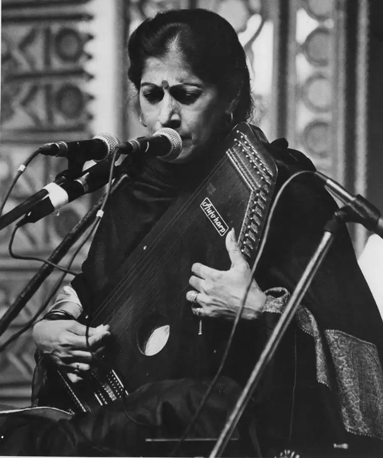 High notes: Kishori Amonkar forbids any lights on her face during the concert. “One cannot go into a trance then”. (Express photo by Hemant Chawla)