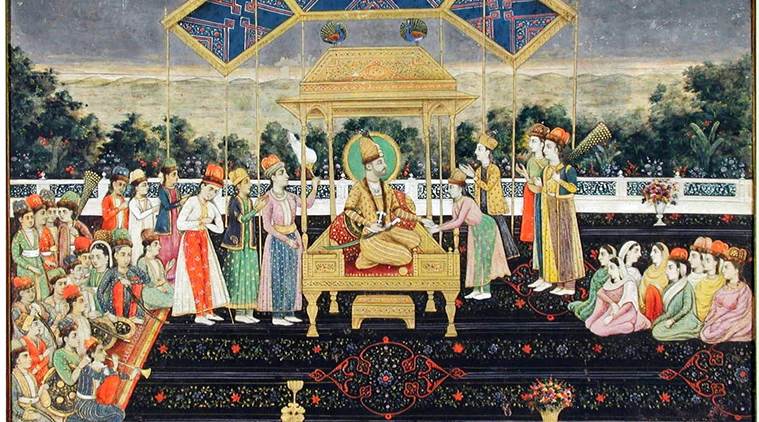 Game of thrones: Persian king Nader Shah on the Peacock Throne with members of the court, after his victory at the Battle of Karnal, created circa 1850. 