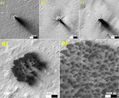 NASA, mars reconnaissance orbiter, martian spiders, red planet, thawing carbon dioxide, MRO high resolution imaging science experiment, martian landform, martian features, science, science news