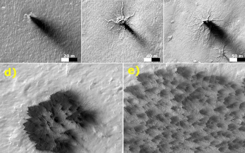 NASA, mars reconnaissance orbiter, martian spiders, red planet, thawing carbon dioxide, MRO high resolution imaging science experiment, martian landform, martian features, science, science news