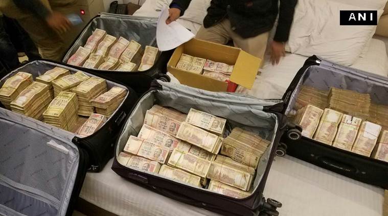 The cash in old notes recovered from a hotel in Karol Bagh in Delhi