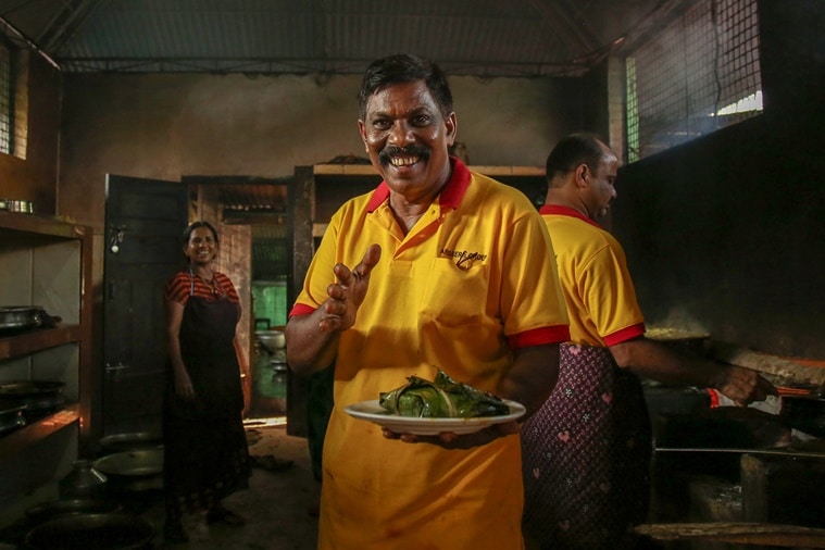 A server with Karimeen pollichathu.