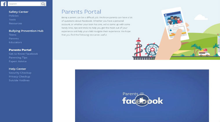 Facebook introduces Parent's Portal which provides parent specific advice as part of the Safety Centre. Source: Facebook