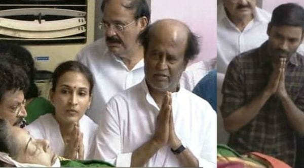 Rajinikanth and Dhanush pay their last respects to Tamil Nadu Chief Minister Jayalalithaa 