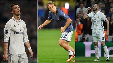 Real Madrid's Cristiano Ronaldo, Luka Modric and Karim Benzema