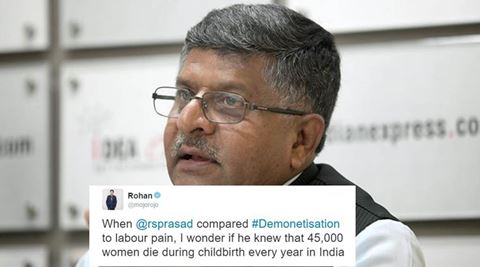 Ravi Shankar Prasad says demonetisation is like labour pain, results will bring joy; Twitteratti not too joyful